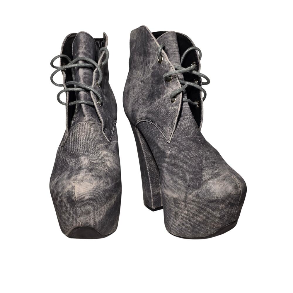 FRH Platform Ankle Boots Womens Size 10 Lace Up Block Heel Gray